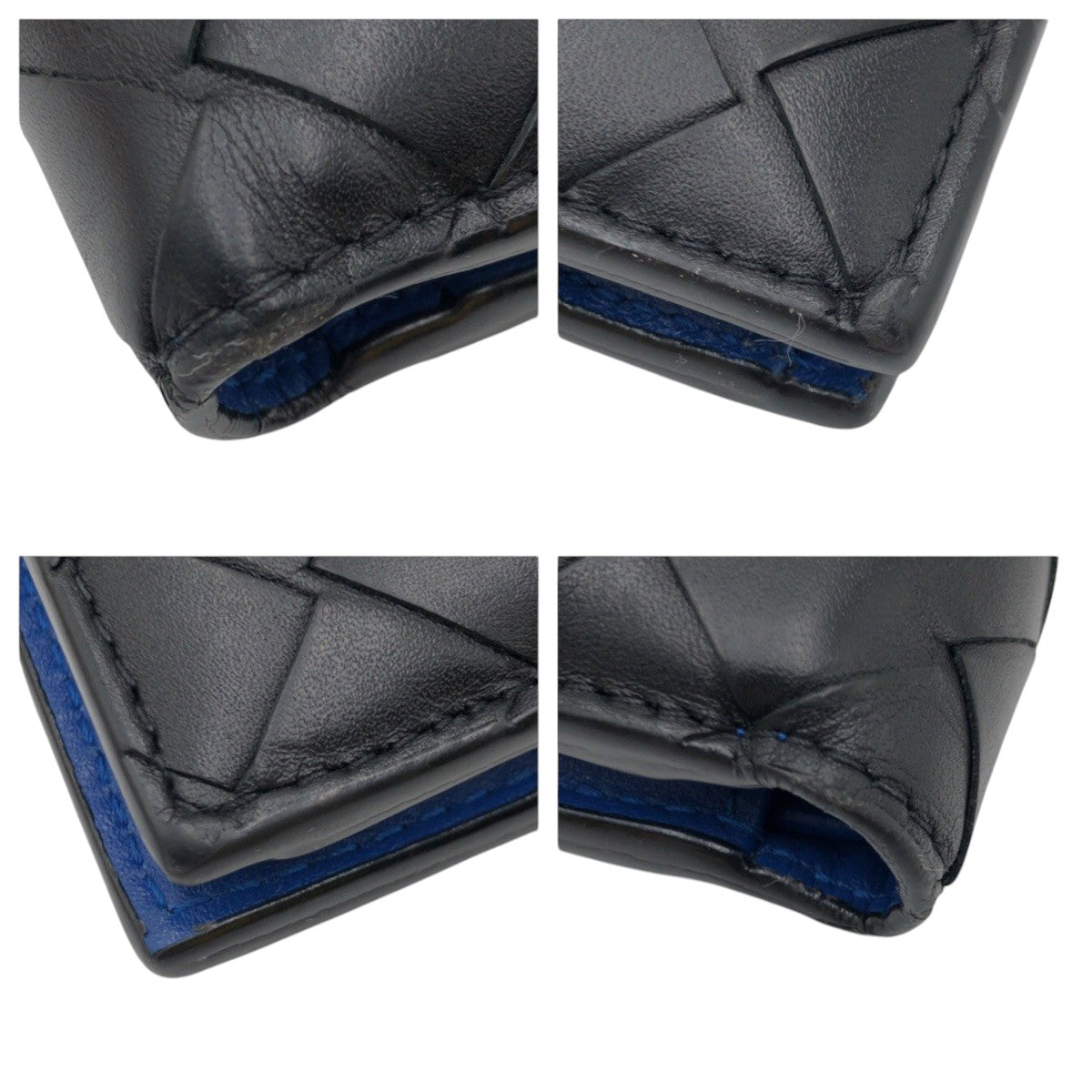 Bottegaveneta Bifold Wallet Leather Black Blue Bifold Wallet Compact Wallet Intrecciato Mens