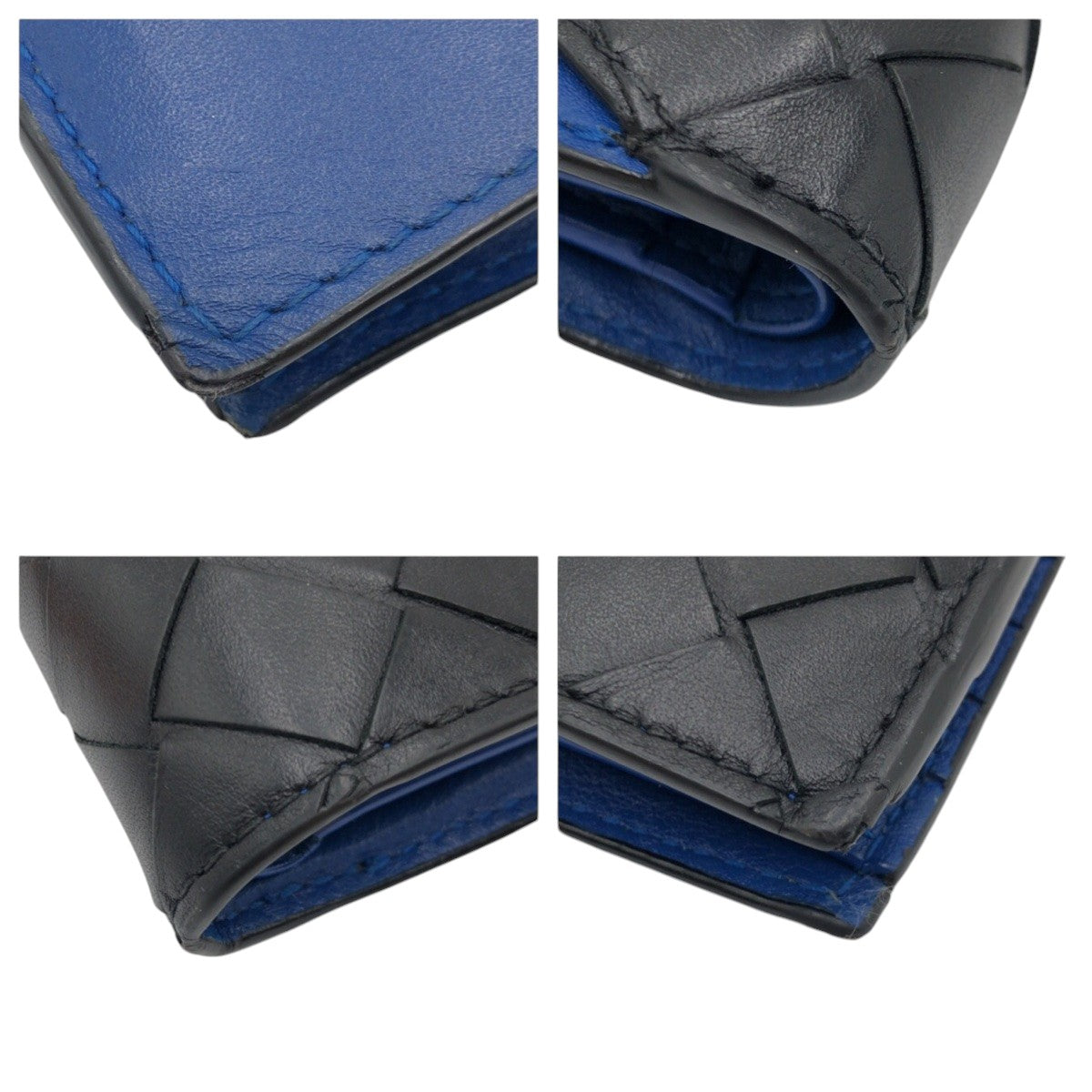 Bottegaveneta Bifold Wallet Leather Black Blue Bifold Wallet Compact Wallet Intrecciato Mens