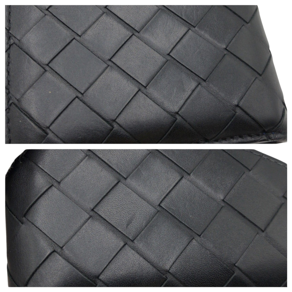 Bottegaveneta Bifold Wallet Leather Black Blue Bifold Wallet Compact Wallet Intrecciato Mens