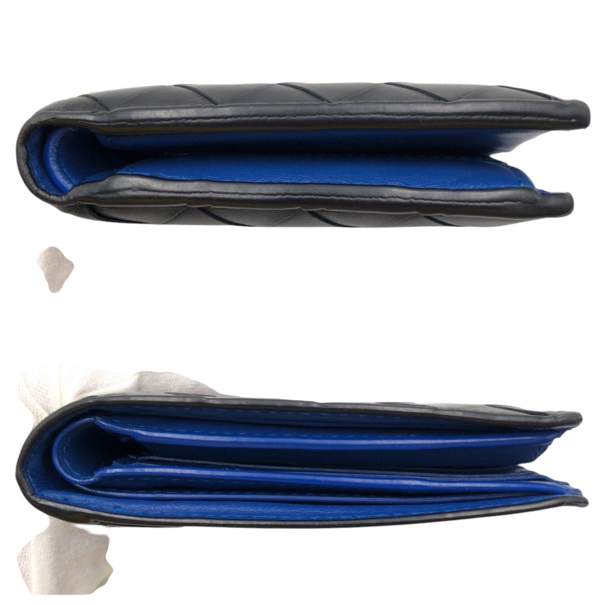 Bottegaveneta Bifold Wallet Leather Black Blue Bifold Wallet Compact Wallet Intrecciato Mens