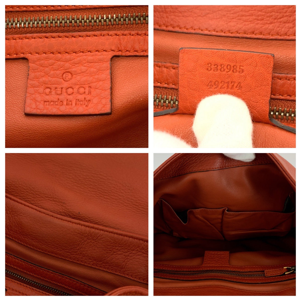 Gucci Shoulder Bag 338985 Leather Orange Brown Gold Metal Shoulder Bag Messenger Bag Bamboo Women