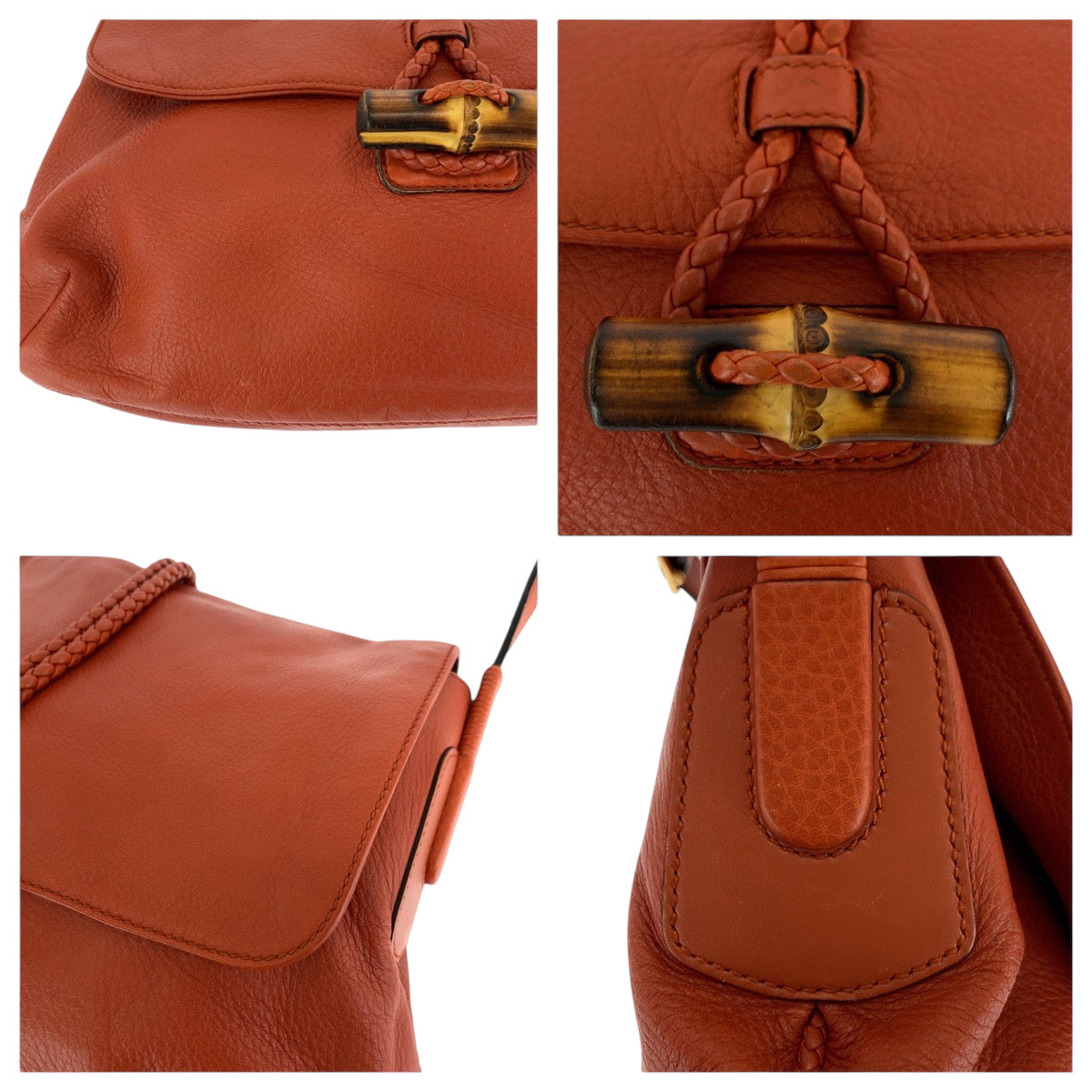 Gucci Shoulder Bag 338985 Leather Orange Brown Gold Metal Shoulder Bag Messenger Bag Bamboo Women