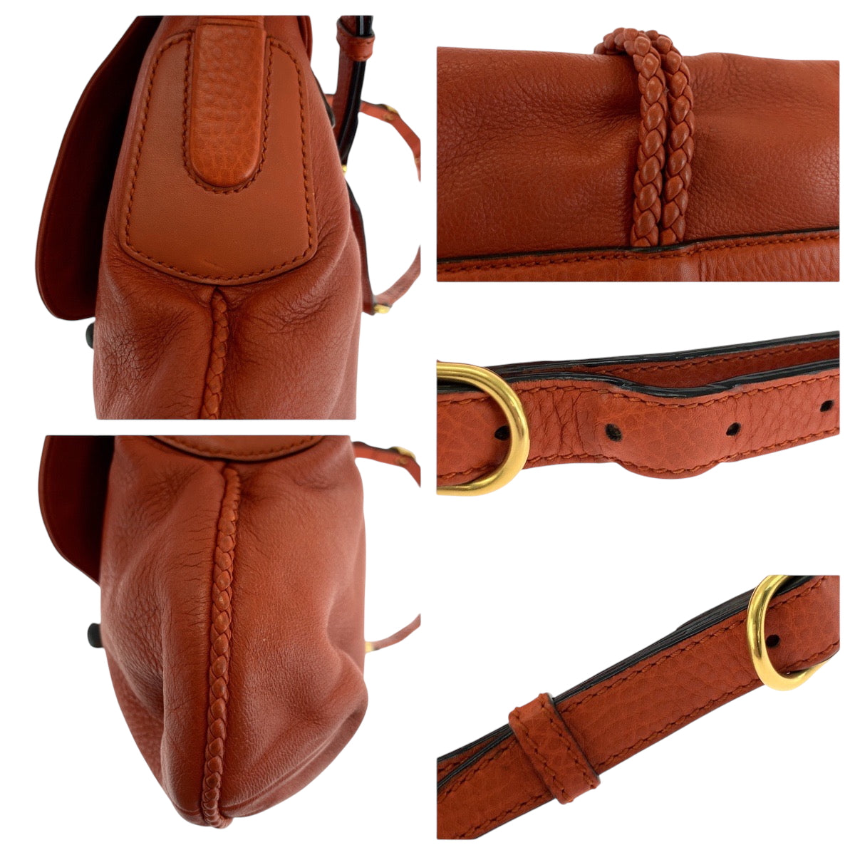 Gucci Shoulder Bag 338985 Leather Orange Brown Gold Metal Shoulder Bag Messenger Bag Bamboo Women