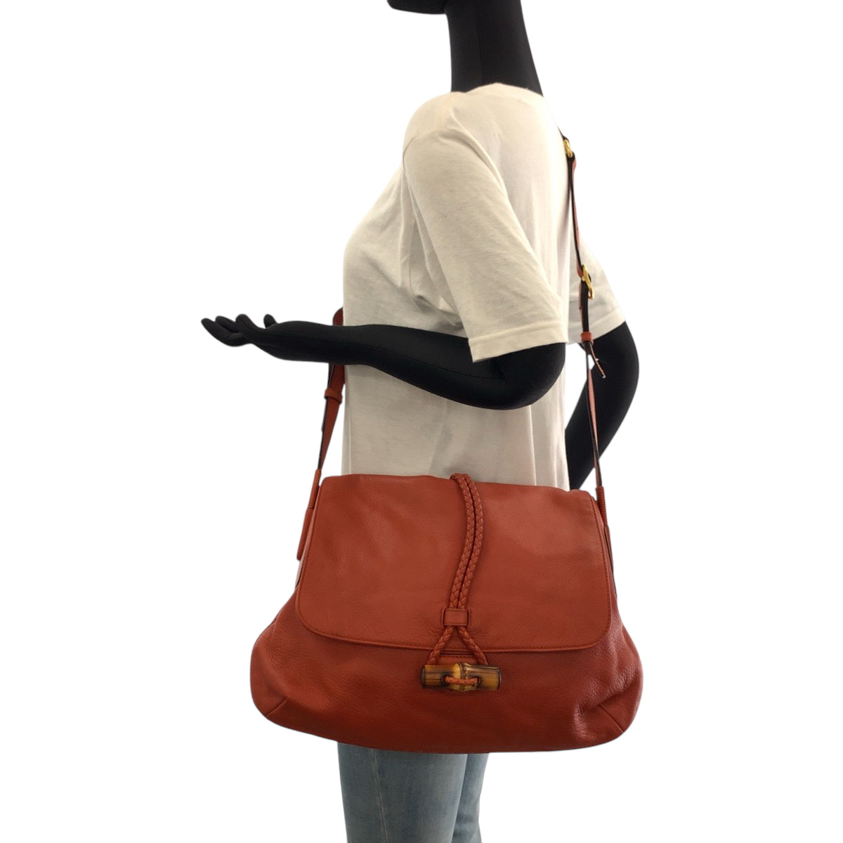 Gucci Shoulder Bag 338985 Leather Orange Brown Gold Metal Shoulder Bag Messenger Bag Bamboo Women