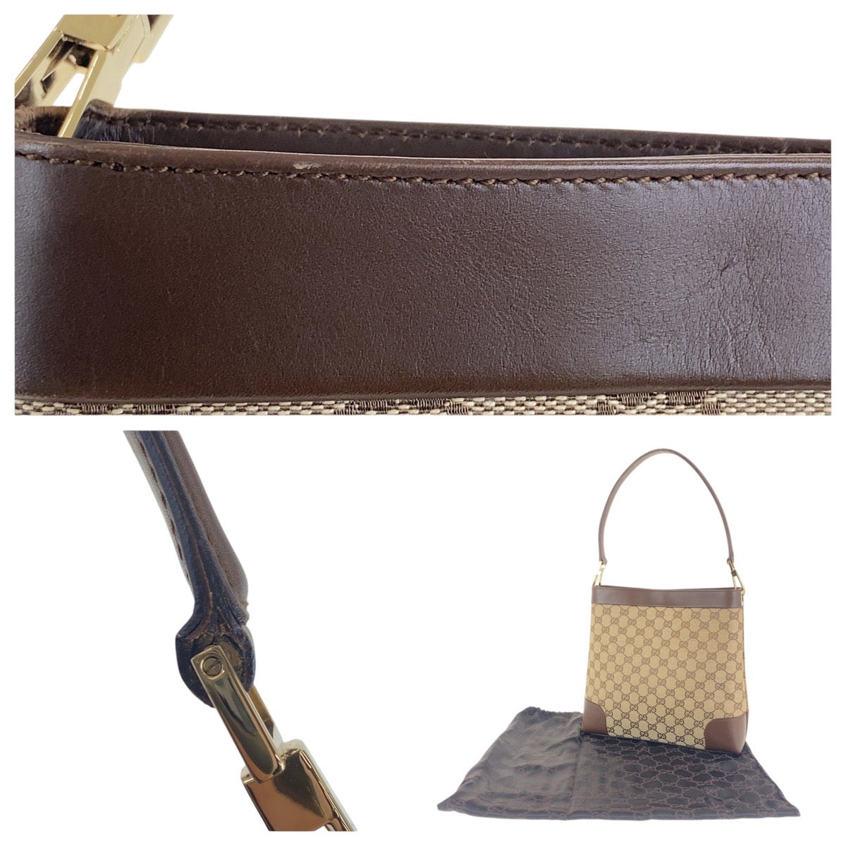 Gucci Shoulder Bag 001 4231 1705 Gg Canvas, Leather Beige Brown Gold Metal Shoulder Bag Handbag
