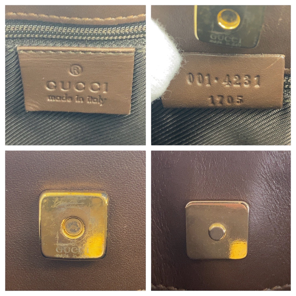 Gucci Shoulder Bag 001 4231 1705 Gg Canvas, Leather Beige Brown Gold Metal Shoulder Bag Handbag