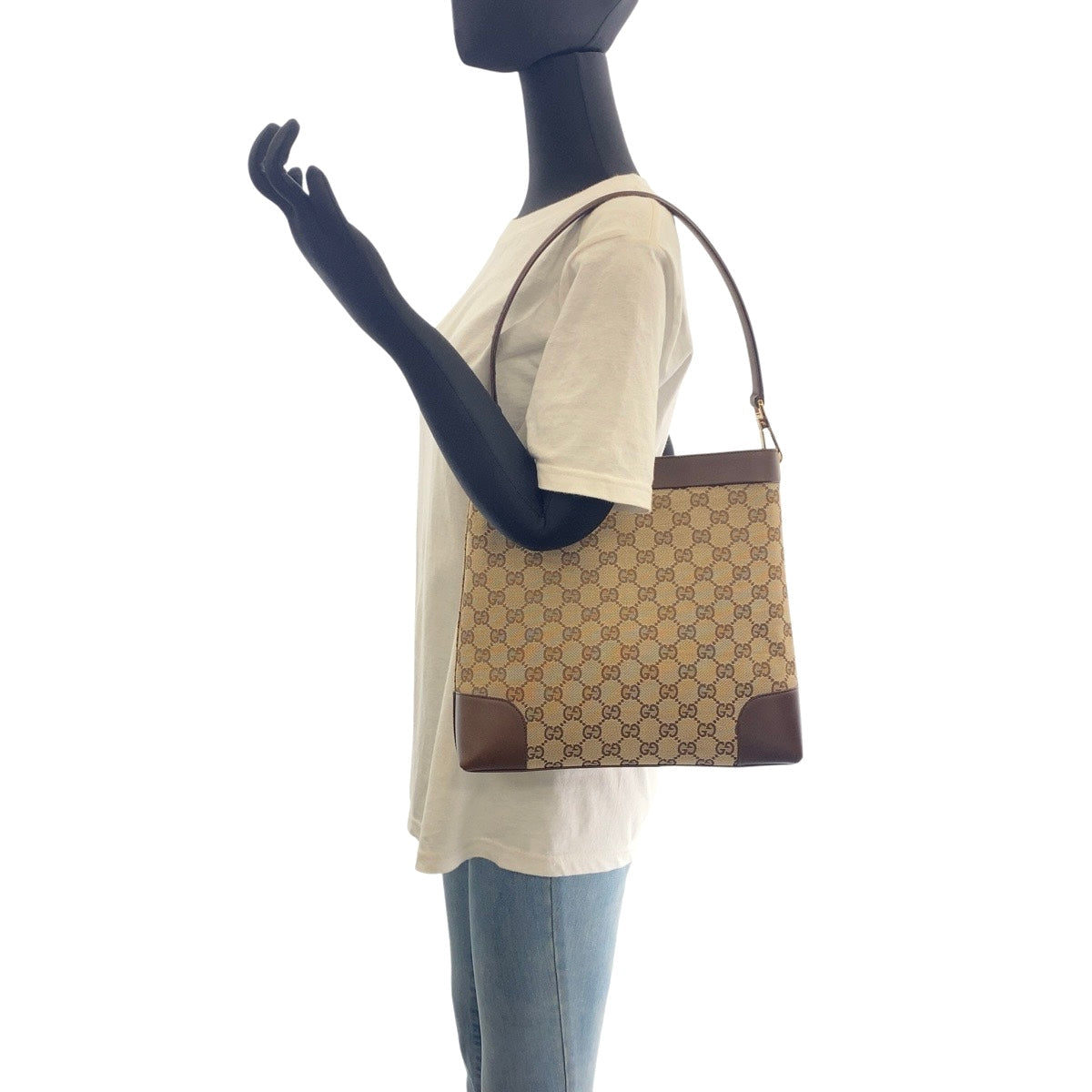 Gucci Shoulder Bag 001 4231 1705 Gg Canvas, Leather Beige Brown Gold Metal Shoulder Bag Handbag