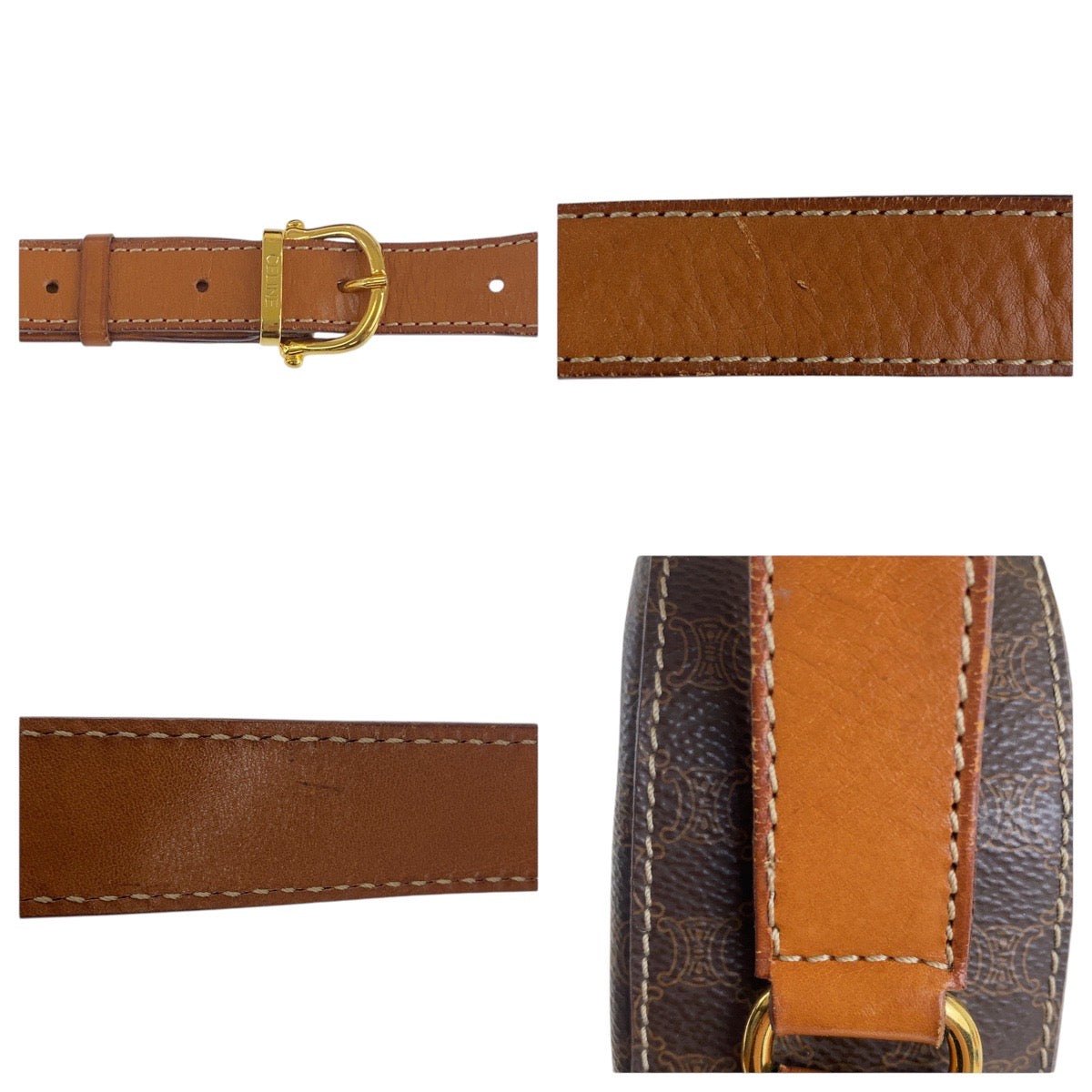 Celine Shoulder Bag Pvc, Leather Brown Gold Metal Crossbody Shoulder Bag Pochette Macadam Women