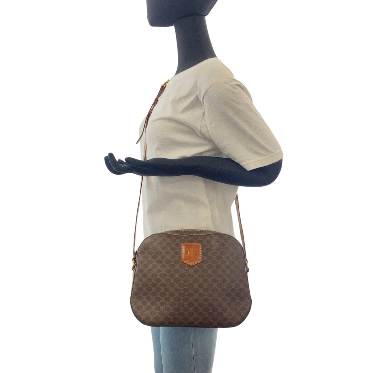 Celine Shoulder Bag Pvc, Leather Brown Gold Metal Crossbody Shoulder Bag Pochette Macadam Women