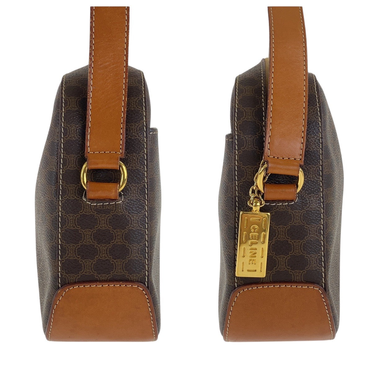 Celine Shoulder Bag Pvc, Leather Brown Gold Metal Crossbody Shoulder Bag Pochette Macadam Women
