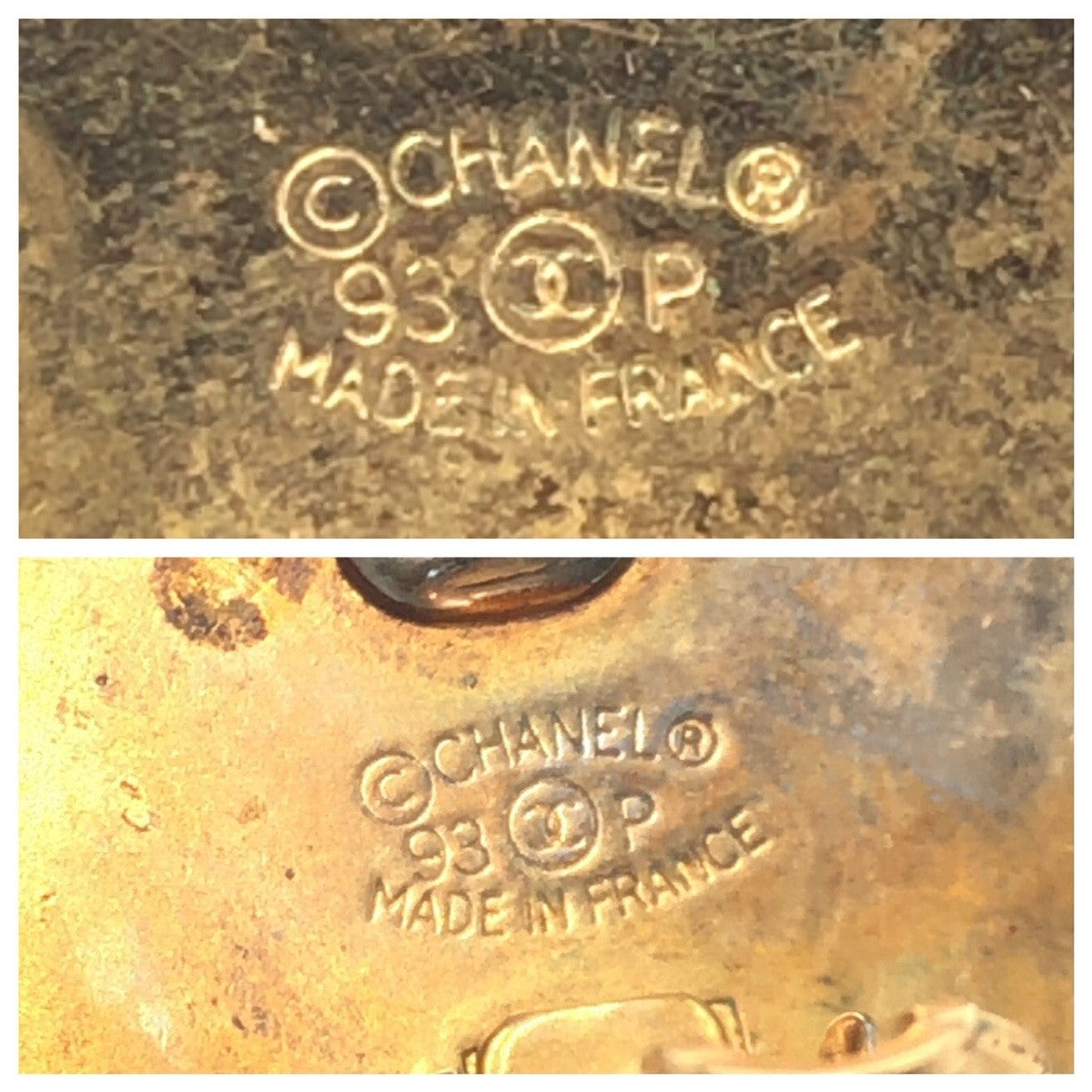 Chanel Earring Plastic Black Black Gold 1993 Coco Mark
