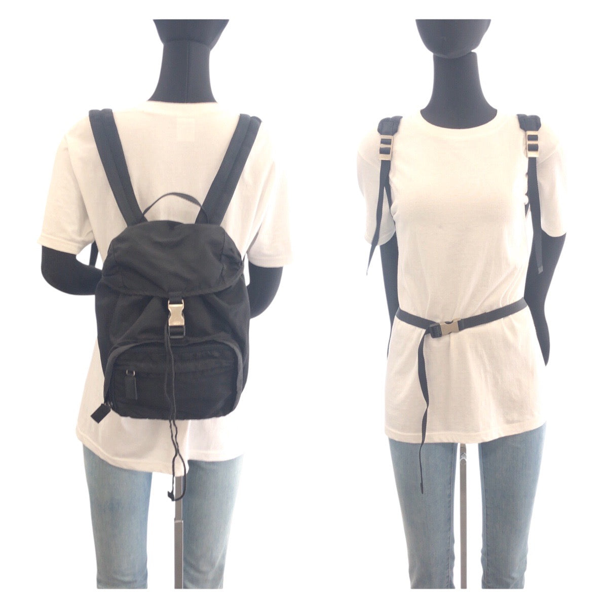 Prada Backpack Nylon Black Silvermetal Backpack Test Triangle With Logo Women