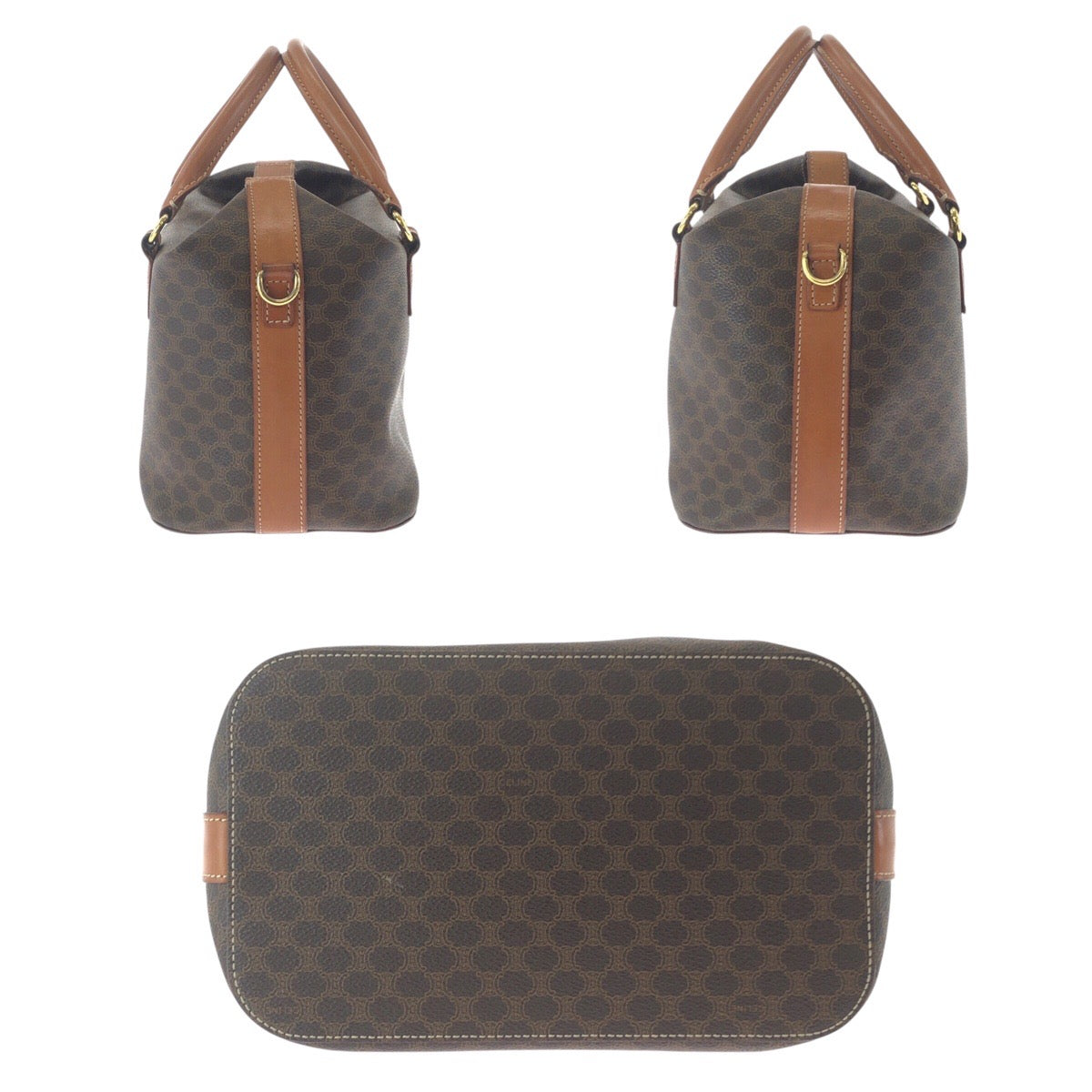Celine Shoulder Bag Pvc Brown Gold Metal Crossbody Shoulder Bag Handbag 2Way Macadam Women