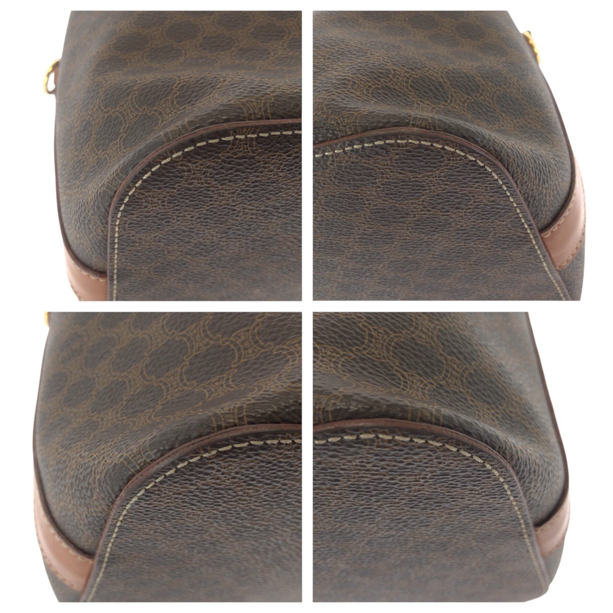 Celine Shoulder Bag Pvc Brown Gold Metal Crossbody Shoulder Bag Handbag 2Way Macadam Women