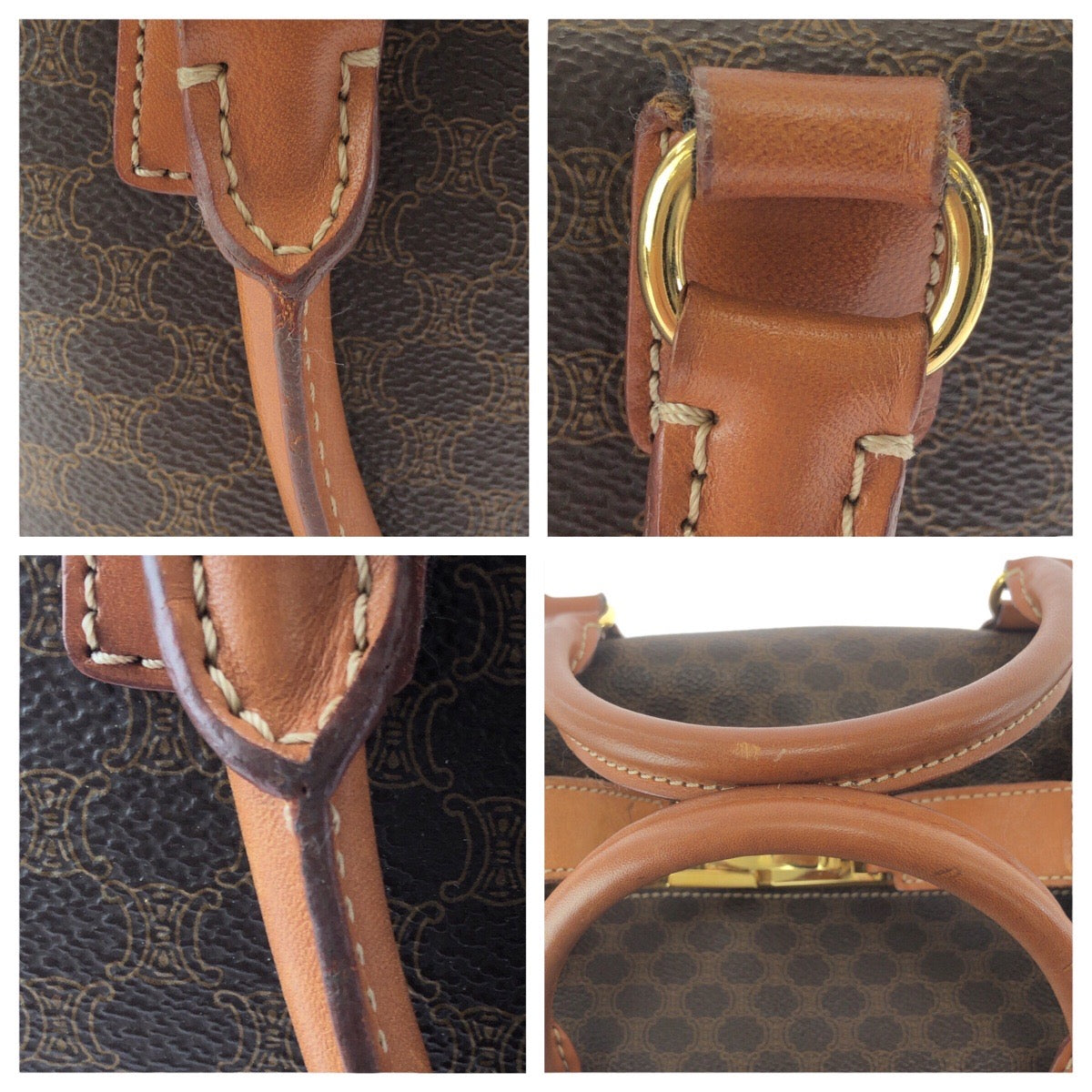 Celine Shoulder Bag Pvc Brown Gold Metal Crossbody Shoulder Bag Handbag 2Way Macadam Women