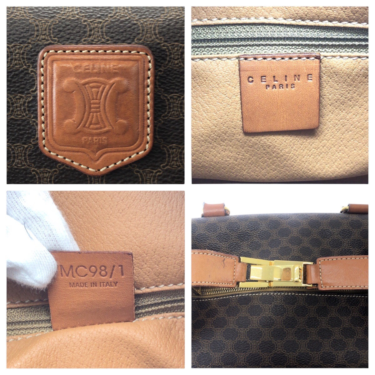 Celine Shoulder Bag Pvc Brown Gold Metal Crossbody Shoulder Bag Handbag 2Way Macadam Women