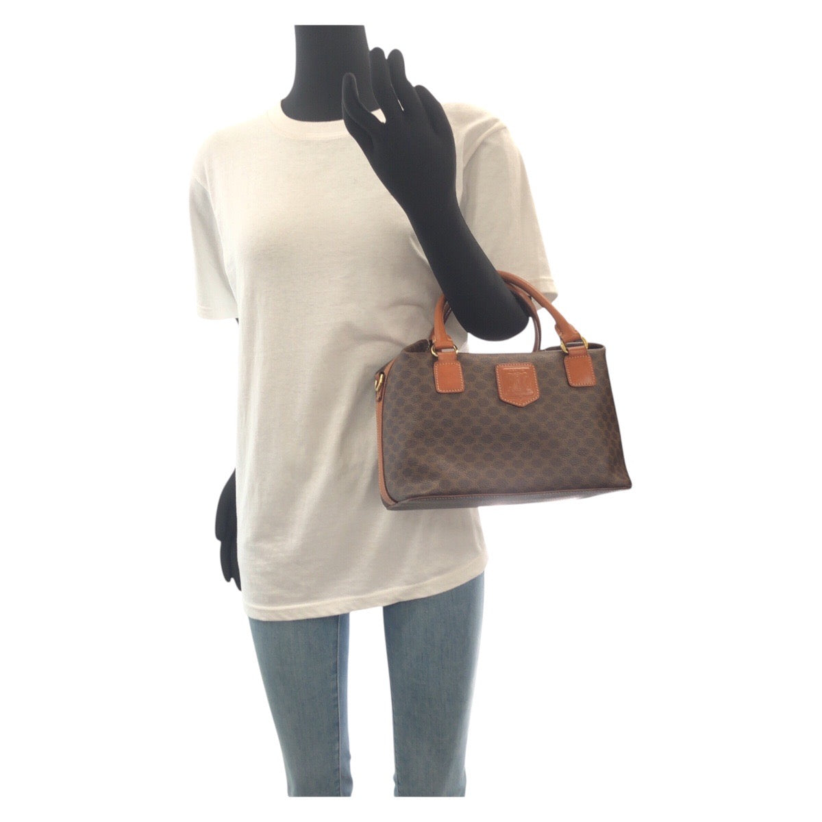 Celine Shoulder Bag Pvc Brown Gold Metal Crossbody Shoulder Bag Handbag 2Way Macadam Women
