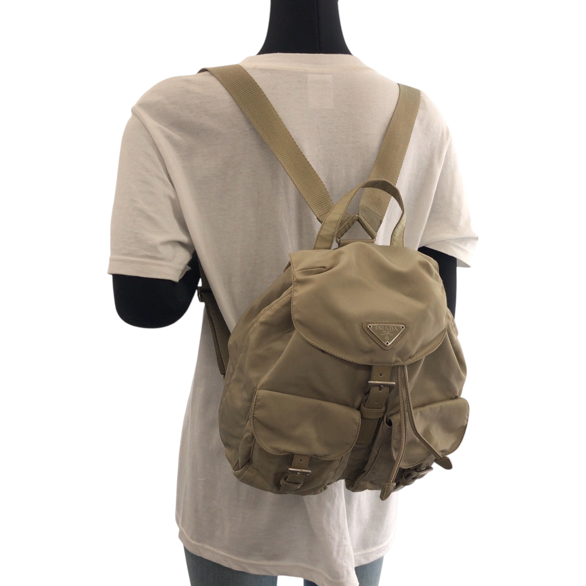 Prada Backpack Nylon Greige Silvermetal Backpack Backpack Test Triangle With Logo Women