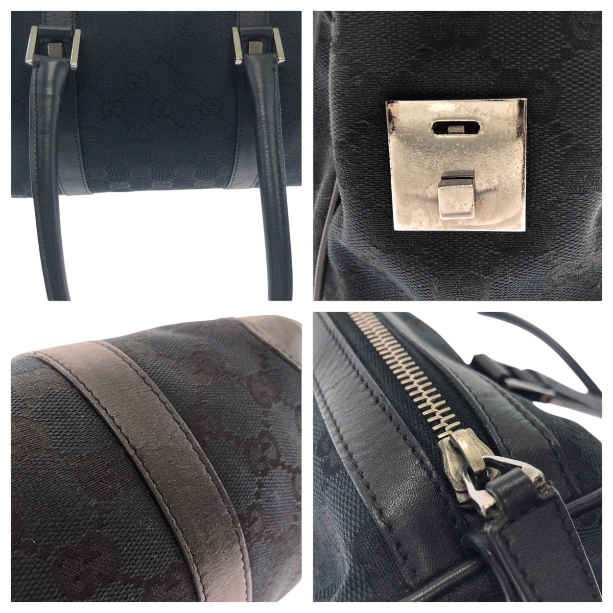 Gucci Handbag 000 0851 Gg Canvas Black Silvermetal Handbags Mini Boston Duffel Bag Women