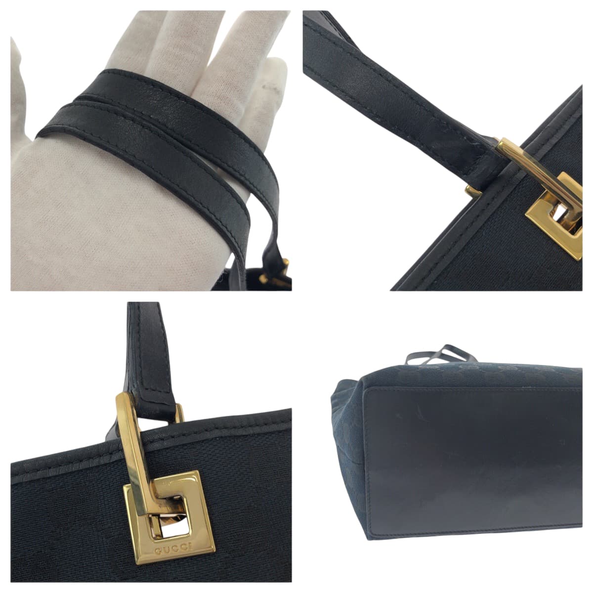 Gucci Tote Bag 002 1098 Gg Canvas Black Goldmetal Tote Bag Shoulder Bag Women