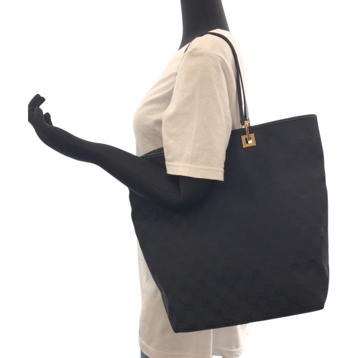 Gucci Tote Bag 002 1098 Gg Canvas Black Goldmetal Tote Bag Shoulder Bag Women