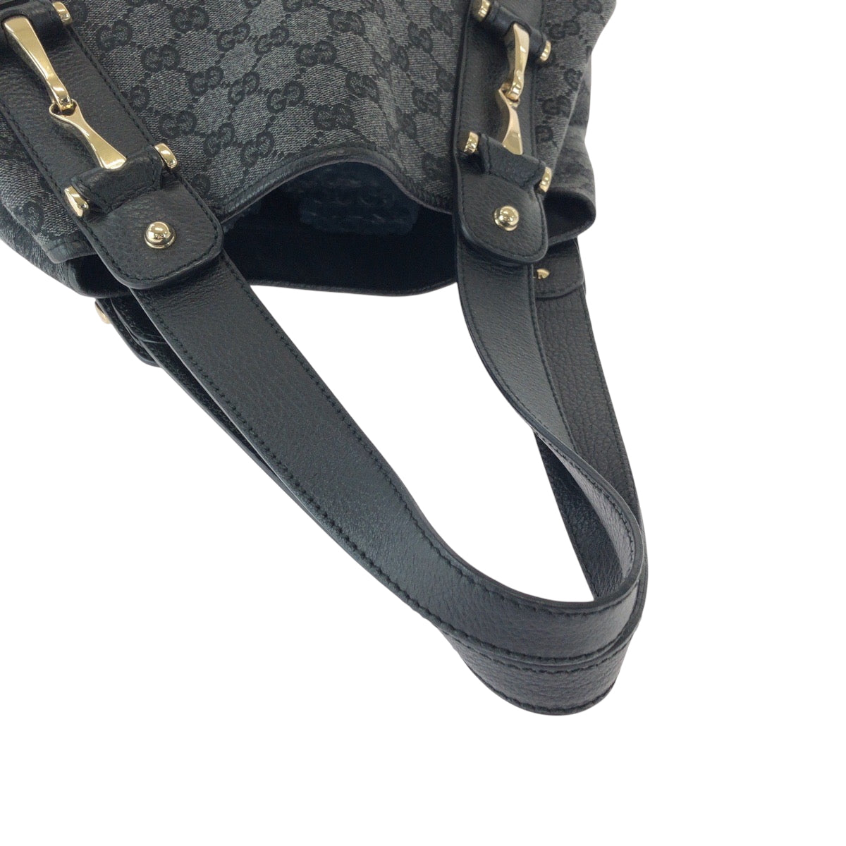 Gucci Tote Bag 292927 Gg Canvas Black, Gray, Gold Metal Tote Bag Handbag Shoulder Bag Horsebit Women