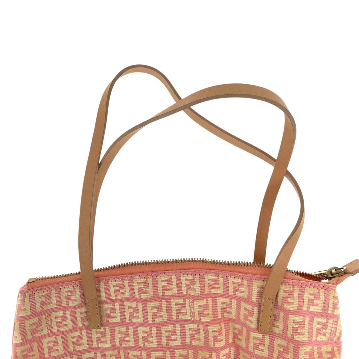 Fendi Tote Bag 2305 8Bh021 028 Canvas, Leather Pink Beige Gold Metal Tote Bag Shoulder Bag Zucchino
