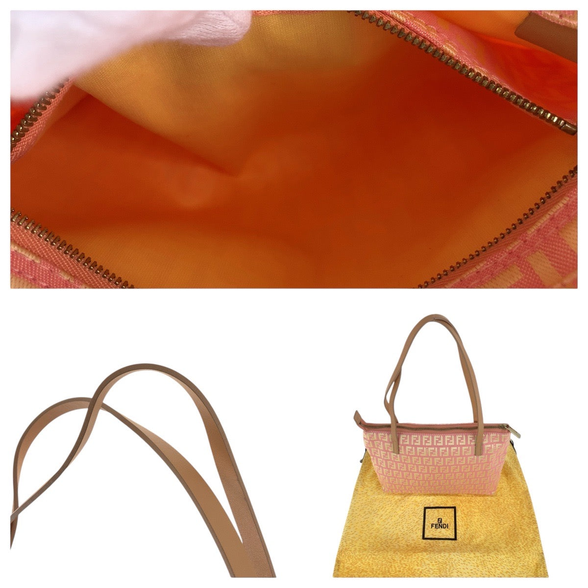 Fendi Tote Bag 2305 8Bh021 028 Canvas, Leather Pink Beige Gold Metal Tote Bag Shoulder Bag Zucchino
