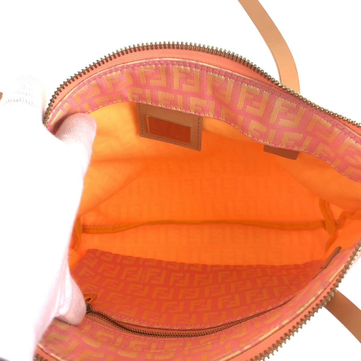 Fendi Tote Bag 2305 8Bh021 028 Canvas, Leather Pink Beige Gold Metal Tote Bag Shoulder Bag Zucchino