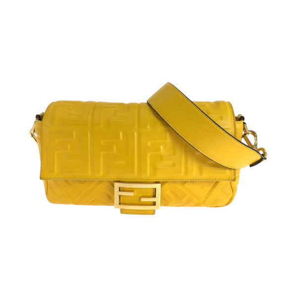 Fendi Shoulder Bag 8Br600 Leather Yellow Gold Metal Zucca Mamma Bucket