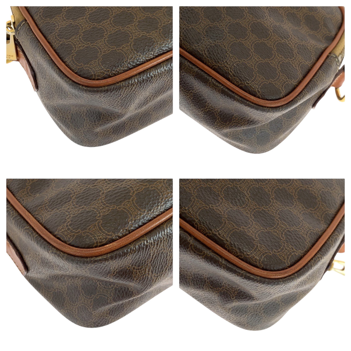Celine Shoulder Bag Pvc Dark Brown Brown Gold Metal Shoulder Bag Vanity Bag 2Way Macadam Women