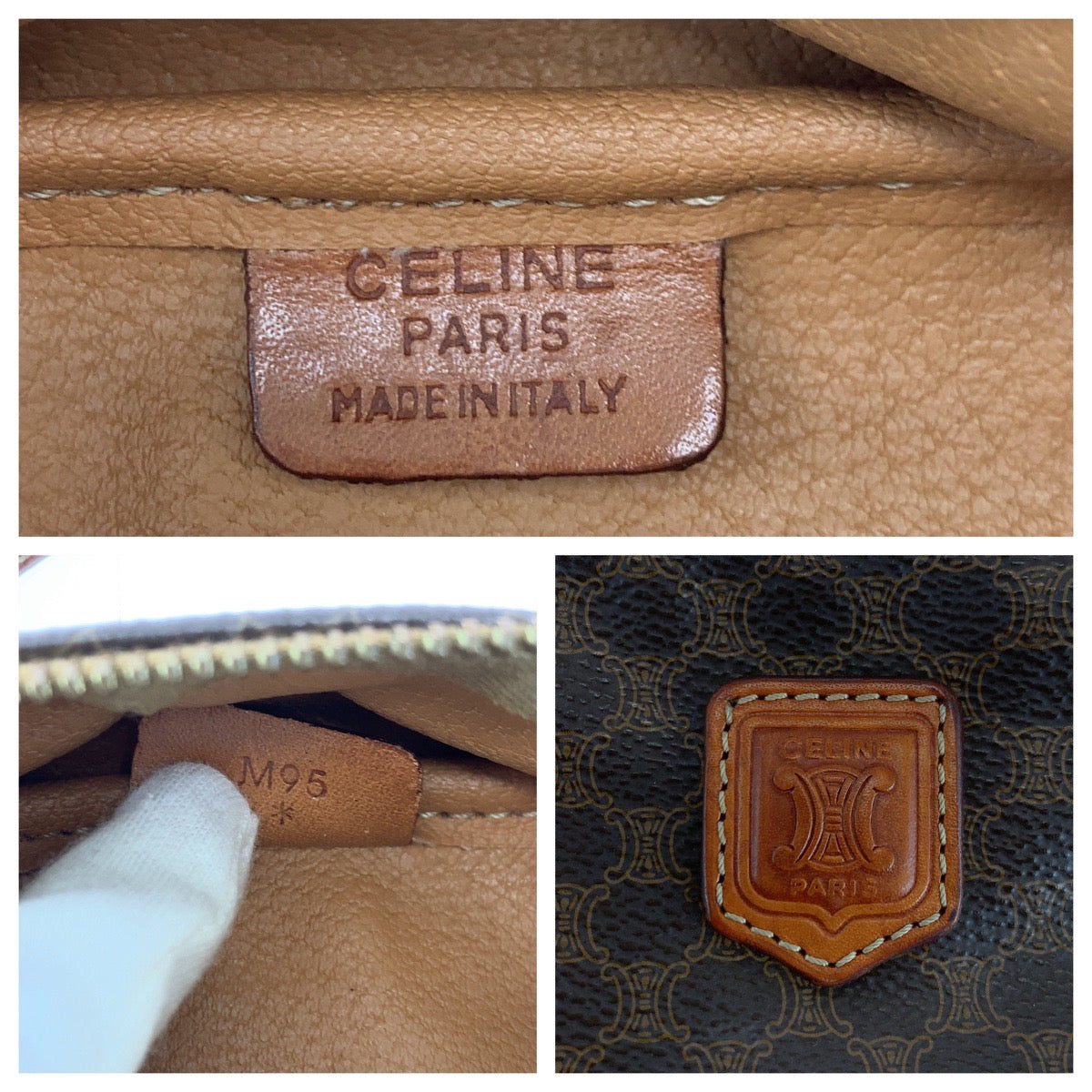 Celine Shoulder Bag Pvc Dark Brown Brown Gold Metal Shoulder Bag Vanity Bag 2Way Macadam Women