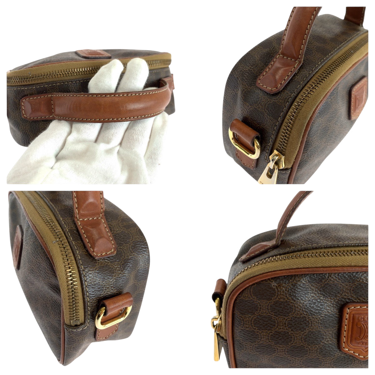 Celine Shoulder Bag Pvc Dark Brown Brown Gold Metal Shoulder Bag Vanity Bag 2Way Macadam Women