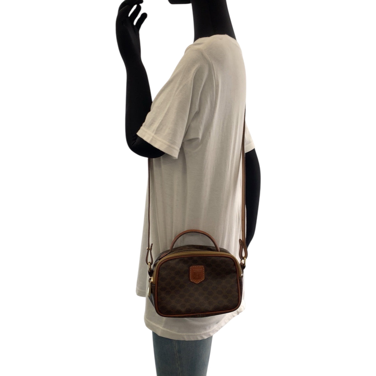 Celine Shoulder Bag Pvc Dark Brown Brown Gold Metal Shoulder Bag Vanity Bag 2Way Macadam Women