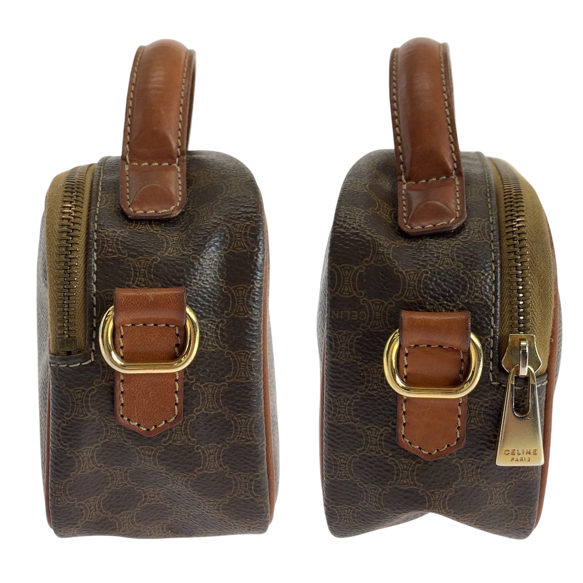 Celine Shoulder Bag Pvc Dark Brown Brown Gold Metal Shoulder Bag Vanity Bag 2Way Macadam Women