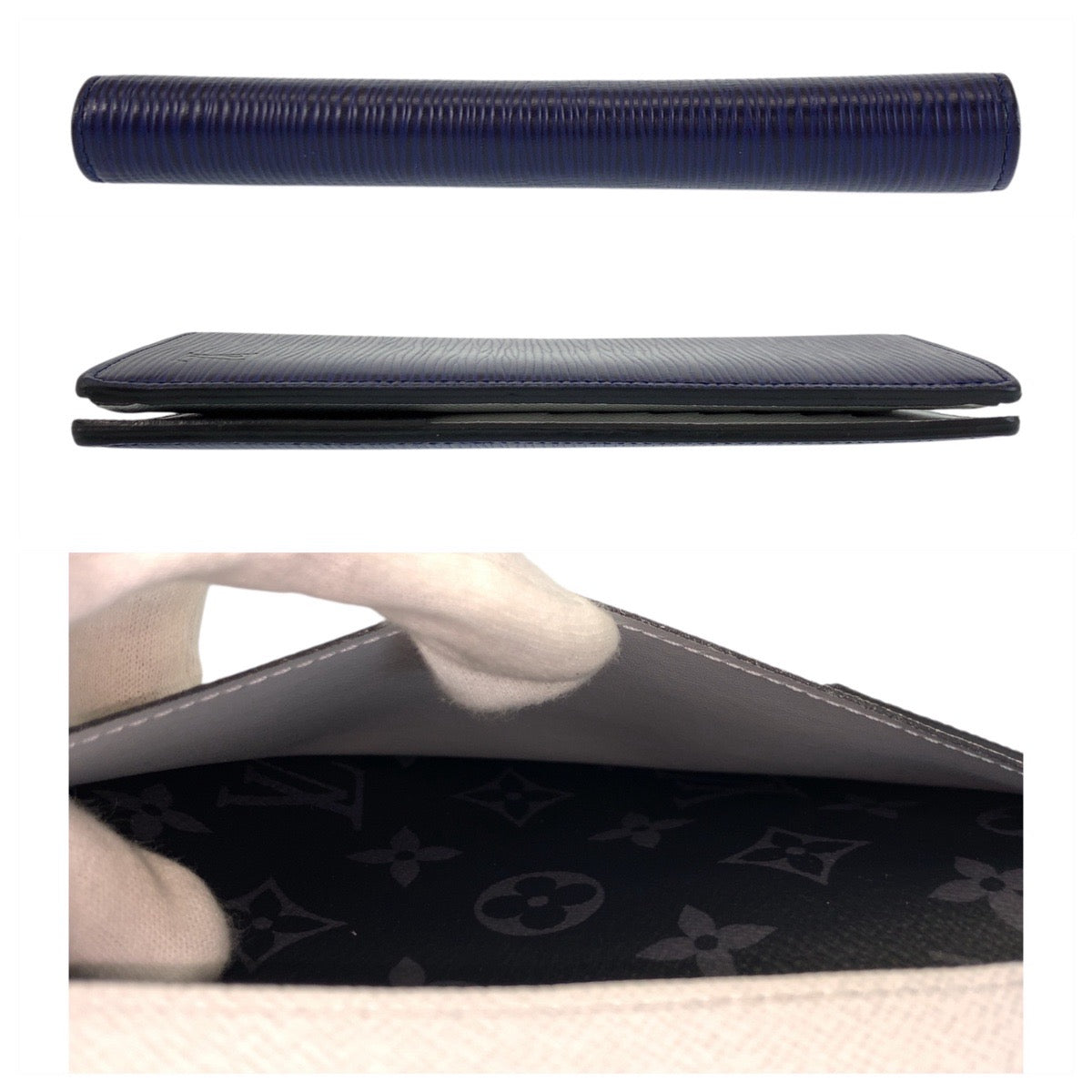 Louis Vuitton Long Wallet Purse M81371 Leather Navy White Long Wallet Purse Epi Monogram Eclipse