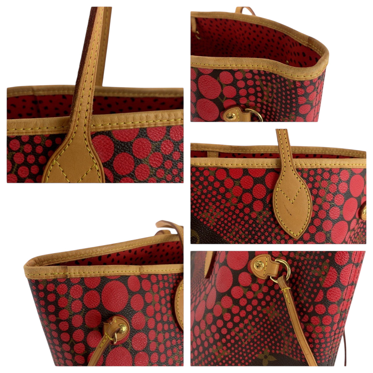 Louis Vuitton Tote Bag M40686 Pvc Red Brown Gold Metal Tote Bag Shoulder Bag Monogram Wave Yayoi