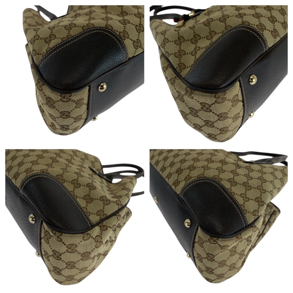 Gucci Tote Bag 163805 Gg Canvas Beige Brown Gold Metal Tote Bag Shoulder Bag Sherry Line Pretty