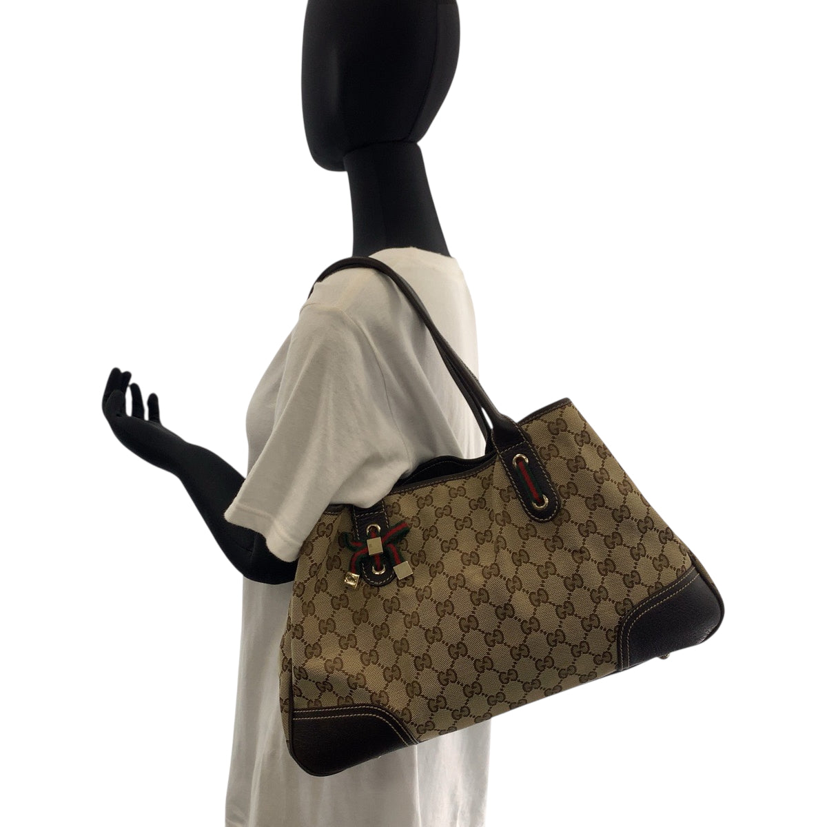 Gucci Tote Bag 163805 Gg Canvas Beige Brown Gold Metal Tote Bag Shoulder Bag Sherry Line Pretty