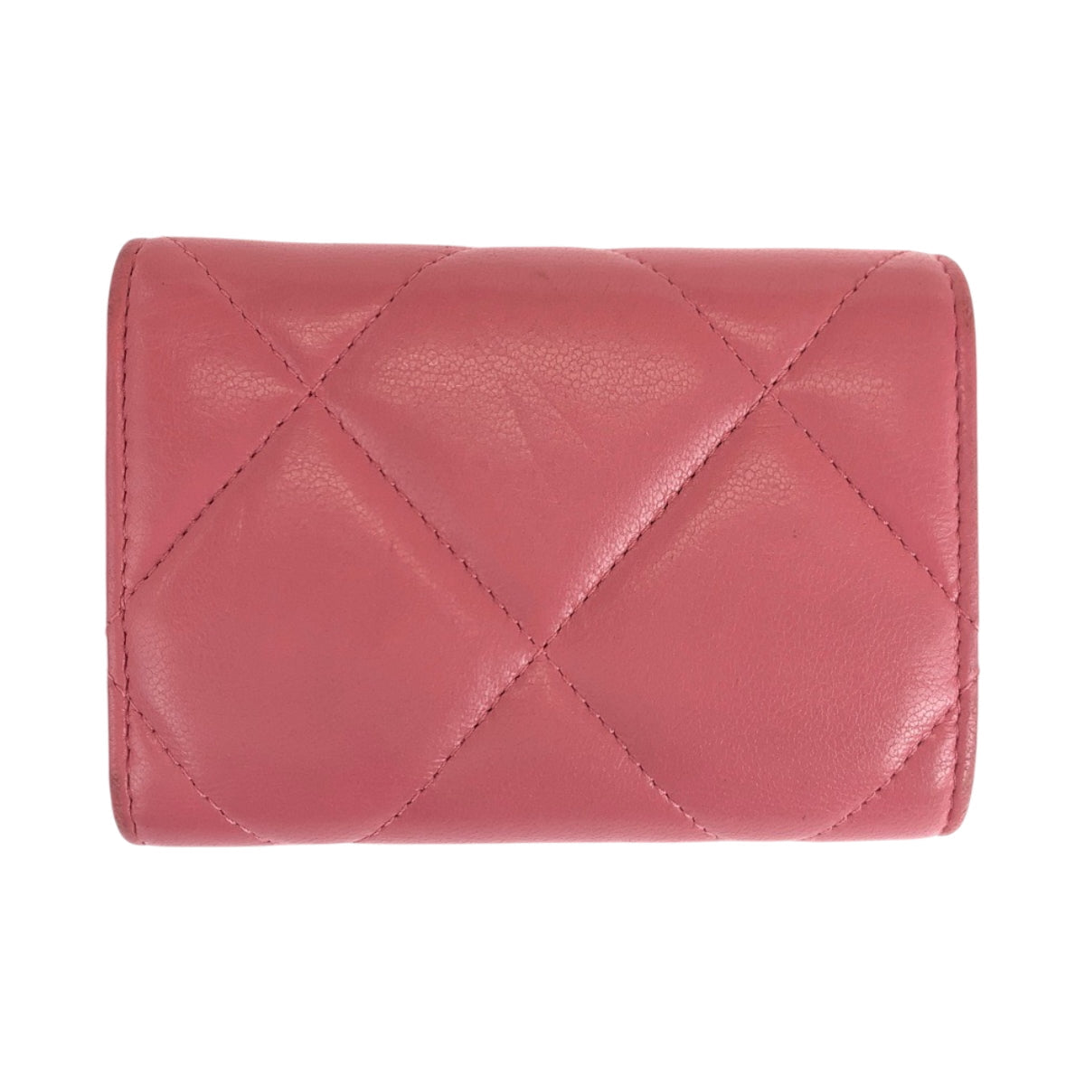 Chanel Tri-Fold Wallet Lambskin Pink Gold Metal Folding Wallet Compact Wallet 19 Year Old Matelasse