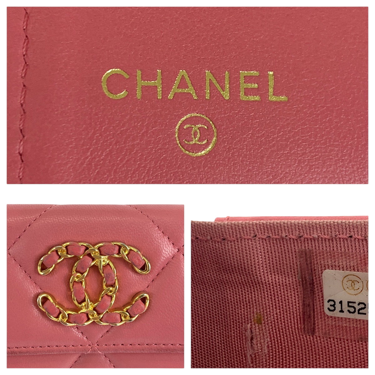 Chanel Tri-Fold Wallet Lambskin Pink Gold Metal Folding Wallet Compact Wallet 19 Year Old Matelasse