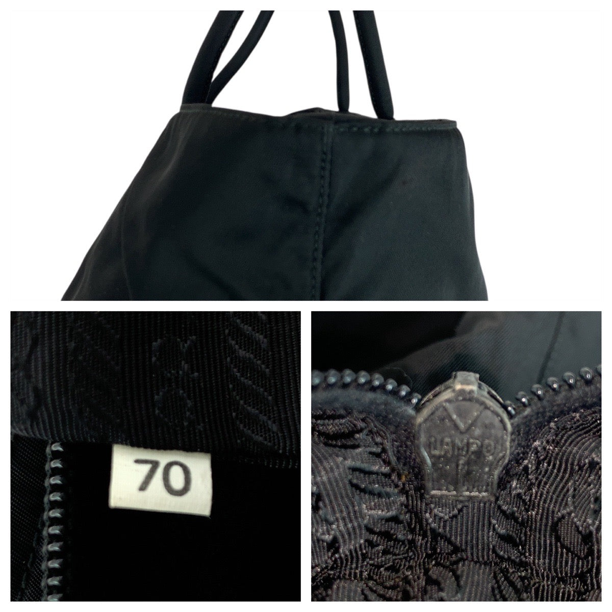 Prada Tote Bag Nylon Black Silvermetal Tote Bag Shoulder Bag Test Triangle With Logo Women
