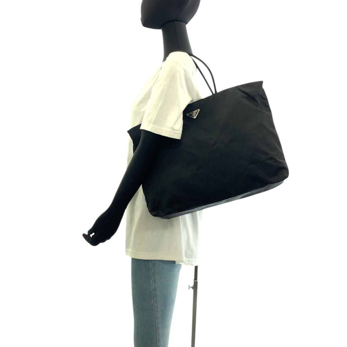 Prada Tote Bag Nylon Black Silvermetal Tote Bag Shoulder Bag Test Triangle With Logo Women