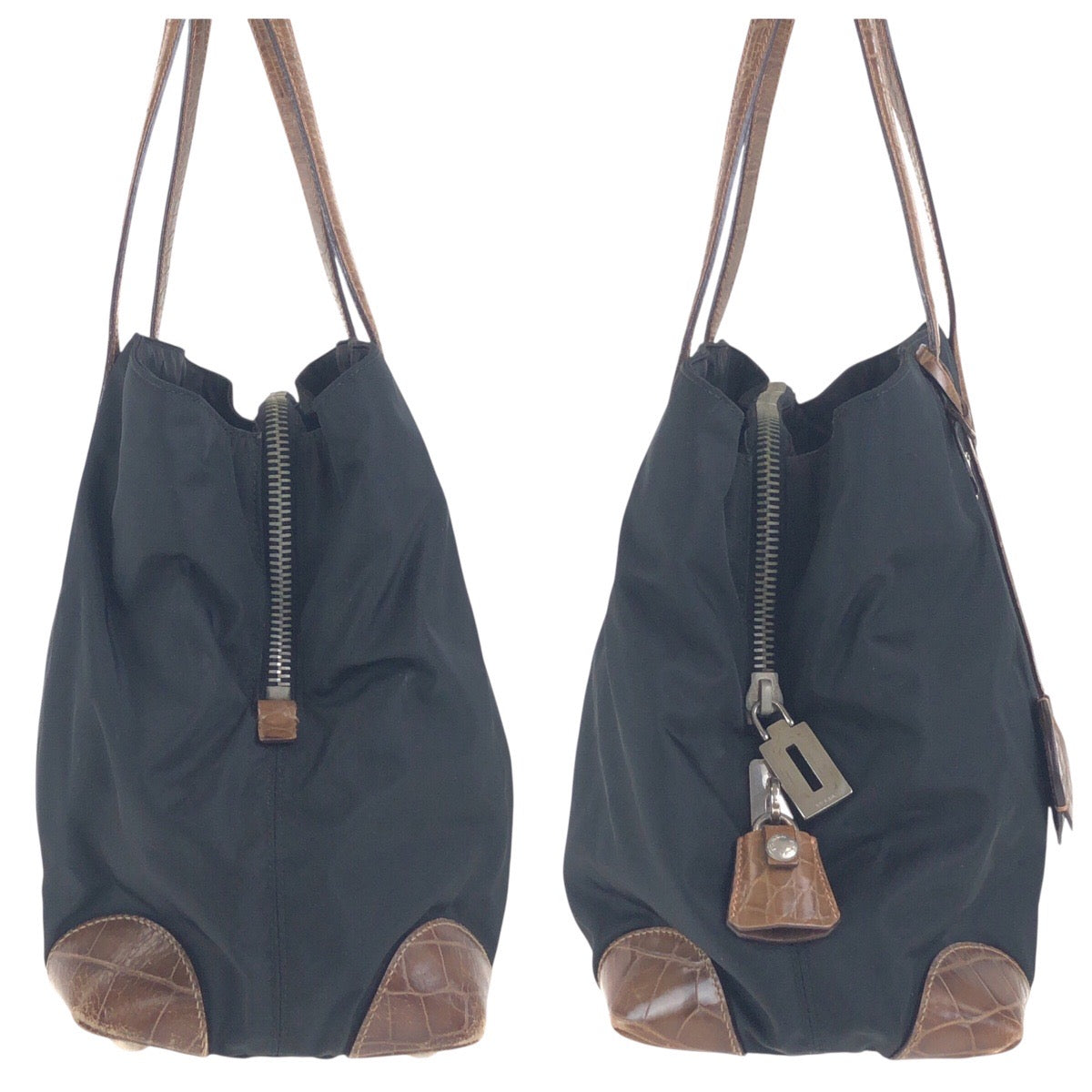 Prada Shoulder Bag Nylon, Leather Black Brown Silvermetal Shoulder Bag Tote Bag Test Triangle With