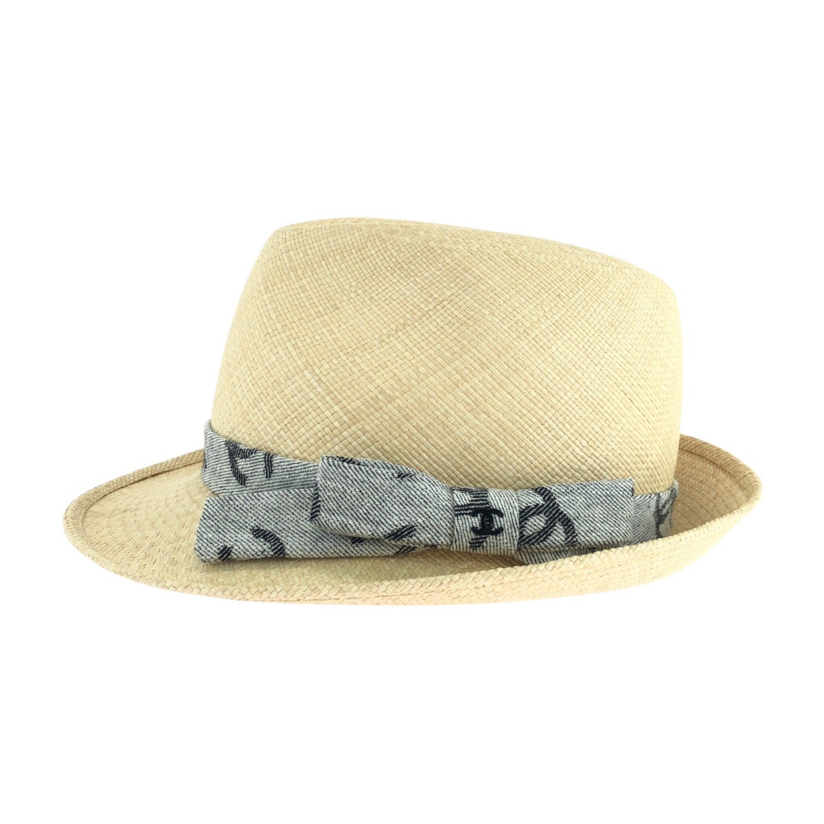 Chanel Hat Straw Beige Gray Coco Mark M