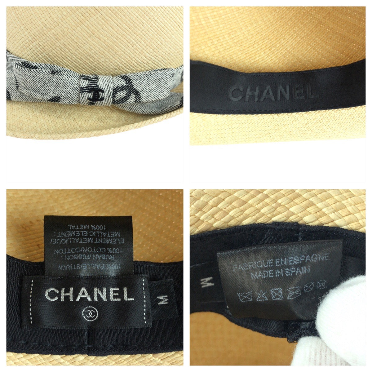 Chanel Hat Straw Beige Gray Coco Mark M