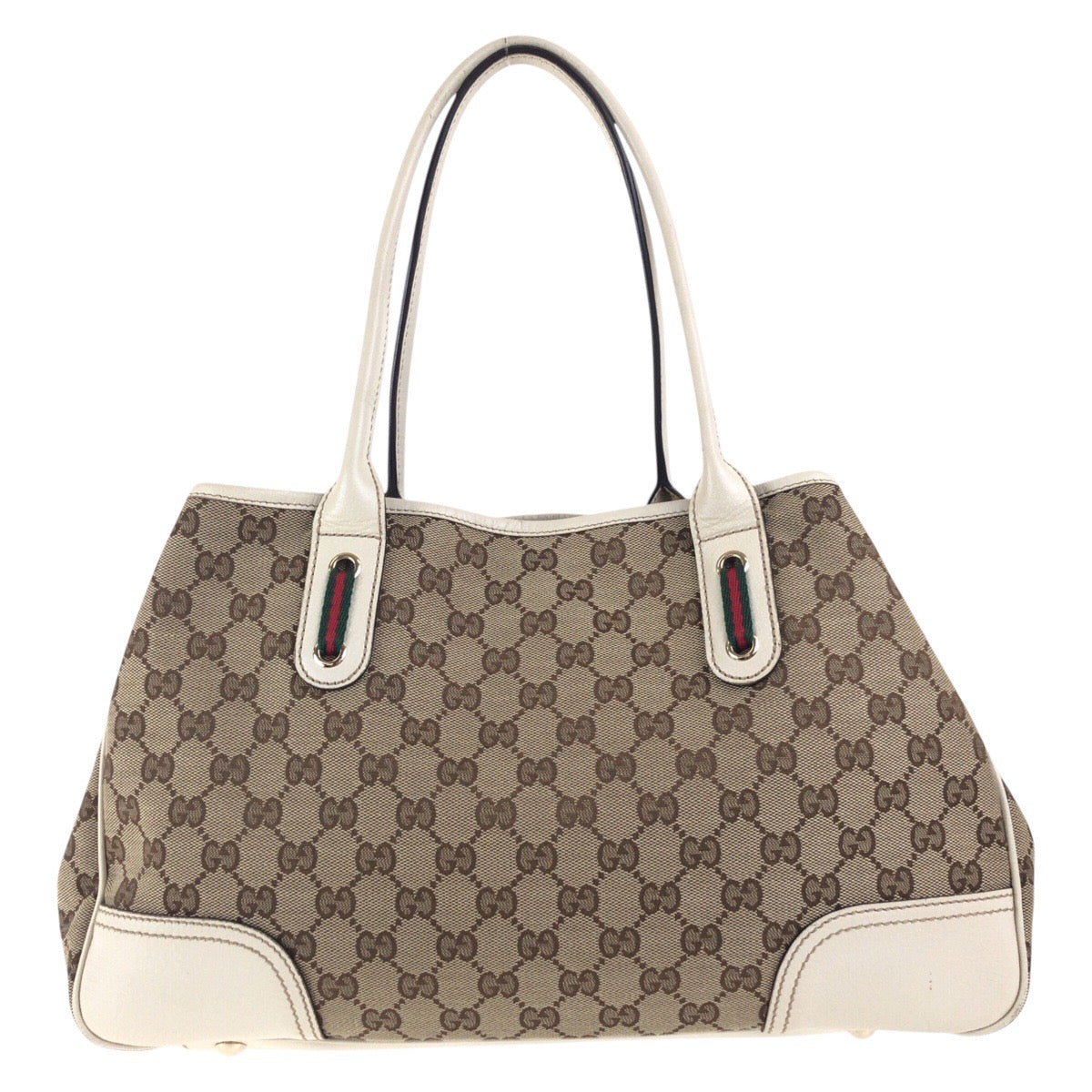 Gucci Tote Bag 168805 Gg Canvas, Leather Beige Ivory Gold Metal Tote Bag Shoulder Bag Sherry Line