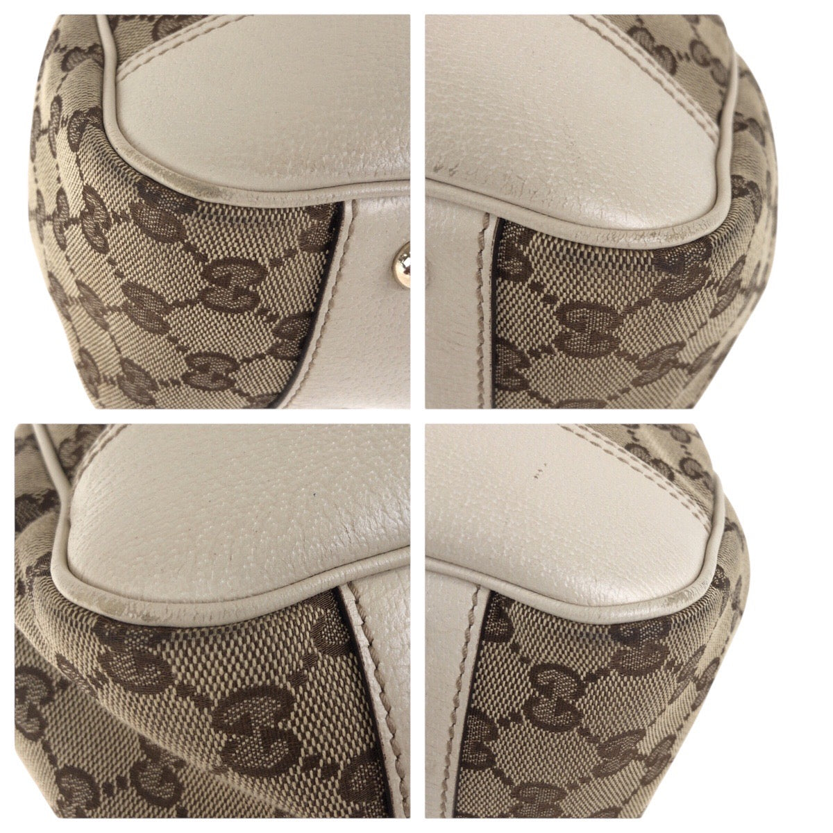 Gucci Tote Bag 168805 Gg Canvas, Leather Beige Ivory Gold Metal Tote Bag Shoulder Bag Sherry Line