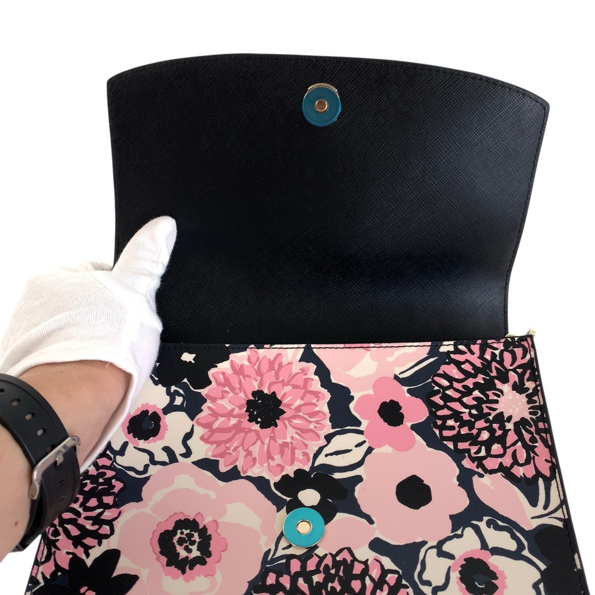 Kate Spade Shoulder Bag Pvc Pink Black Gold Metal Shoulder Bag Pochette Flour Women
