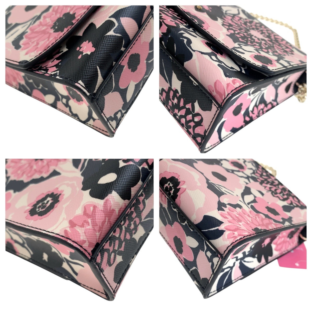 Kate Spade Shoulder Bag Pvc Pink Black Gold Metal Shoulder Bag Pochette Flour Women